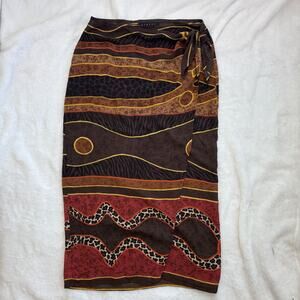 Finity Studio Silk Midi Skirt – Abstract Animal Print 90s Boho- Size 12